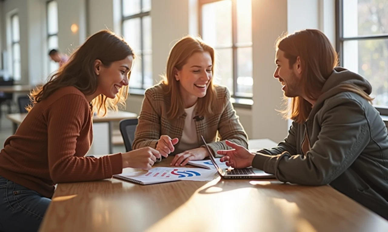 Three diverse professionals collaborating on e-commerce image optimization in a modern office.