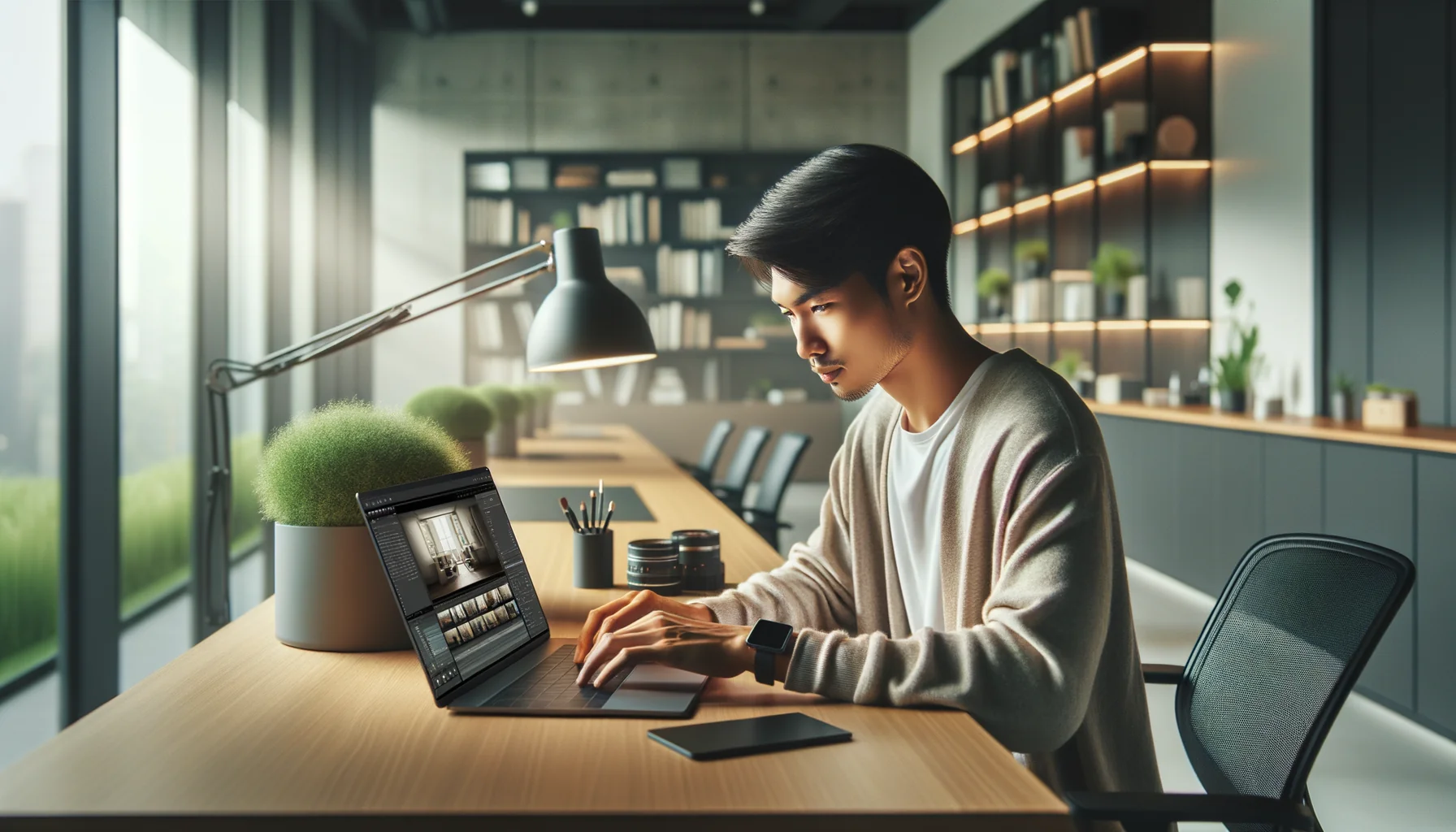 یک توسعه‌دهنده با تبار جنوب آسیا که روی لپ‌تاپ در یک فضای اداری روشن و مینیمال کار می‌کند.