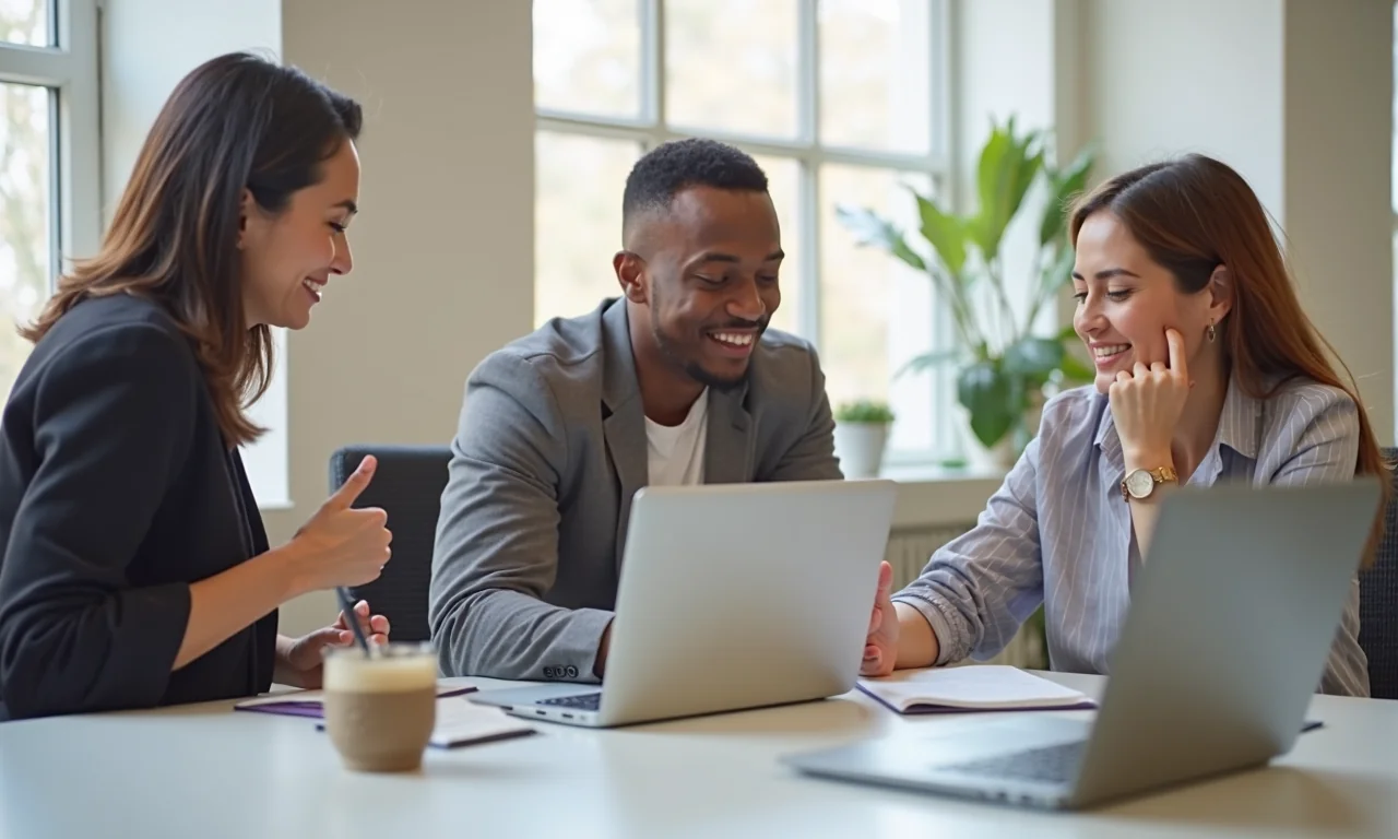 A diverse team collaborates in a bright co-working space, discussing user engagement strategies.