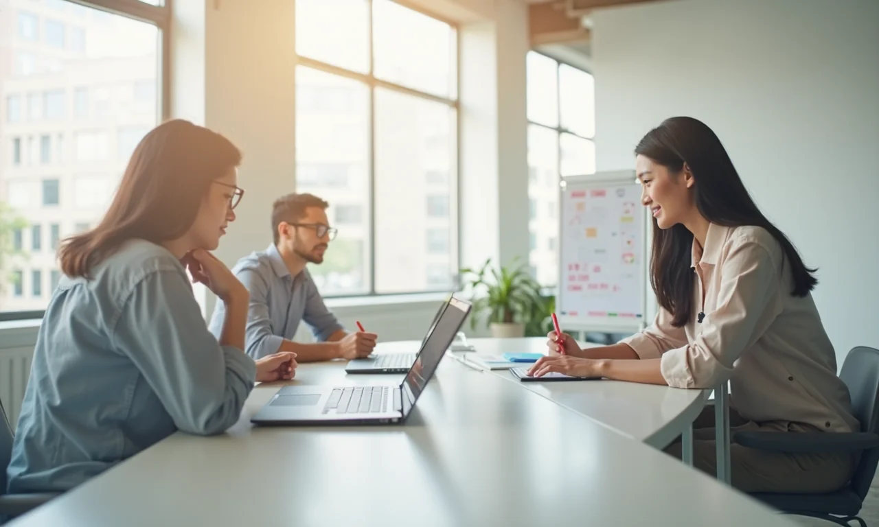 A diverse team collaborates in a modern office, discussing cookie consent management strategies.