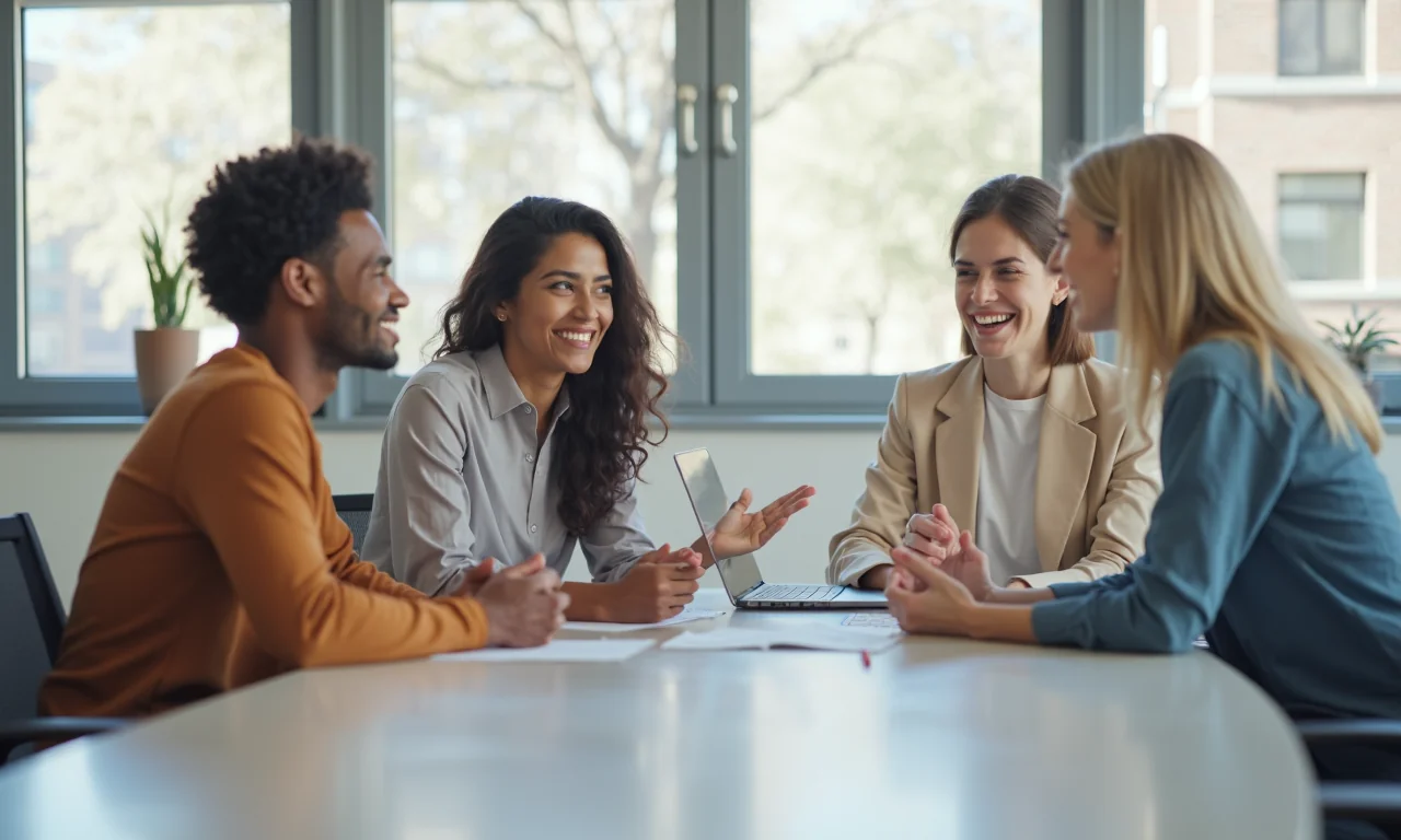 A diverse team discussing user privacy strategies in a bright, modern office setting.