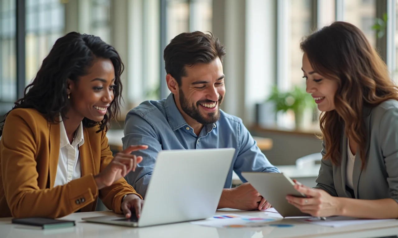 A diverse team collaborates in a co-working space, focusing on e-commerce translation workflows.
