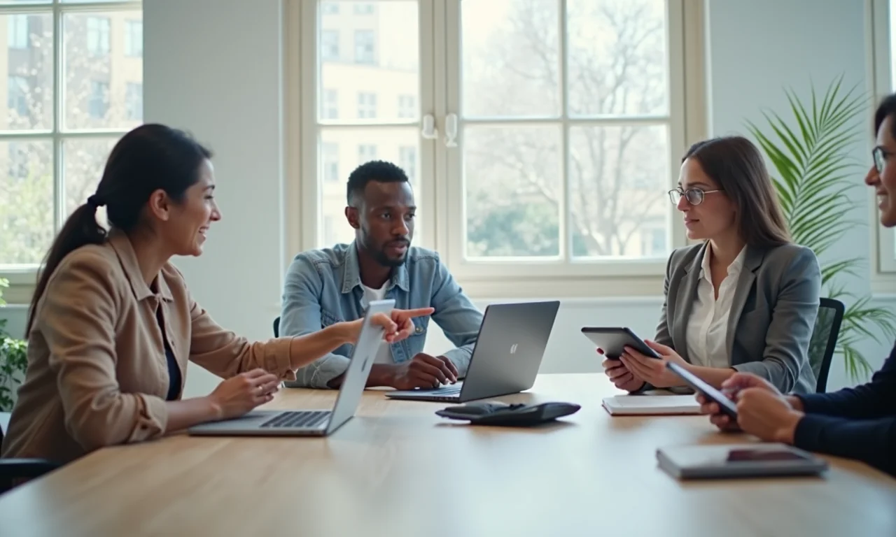 A diverse team of developers collaborating on cookie guard configuration in a bright office setting.